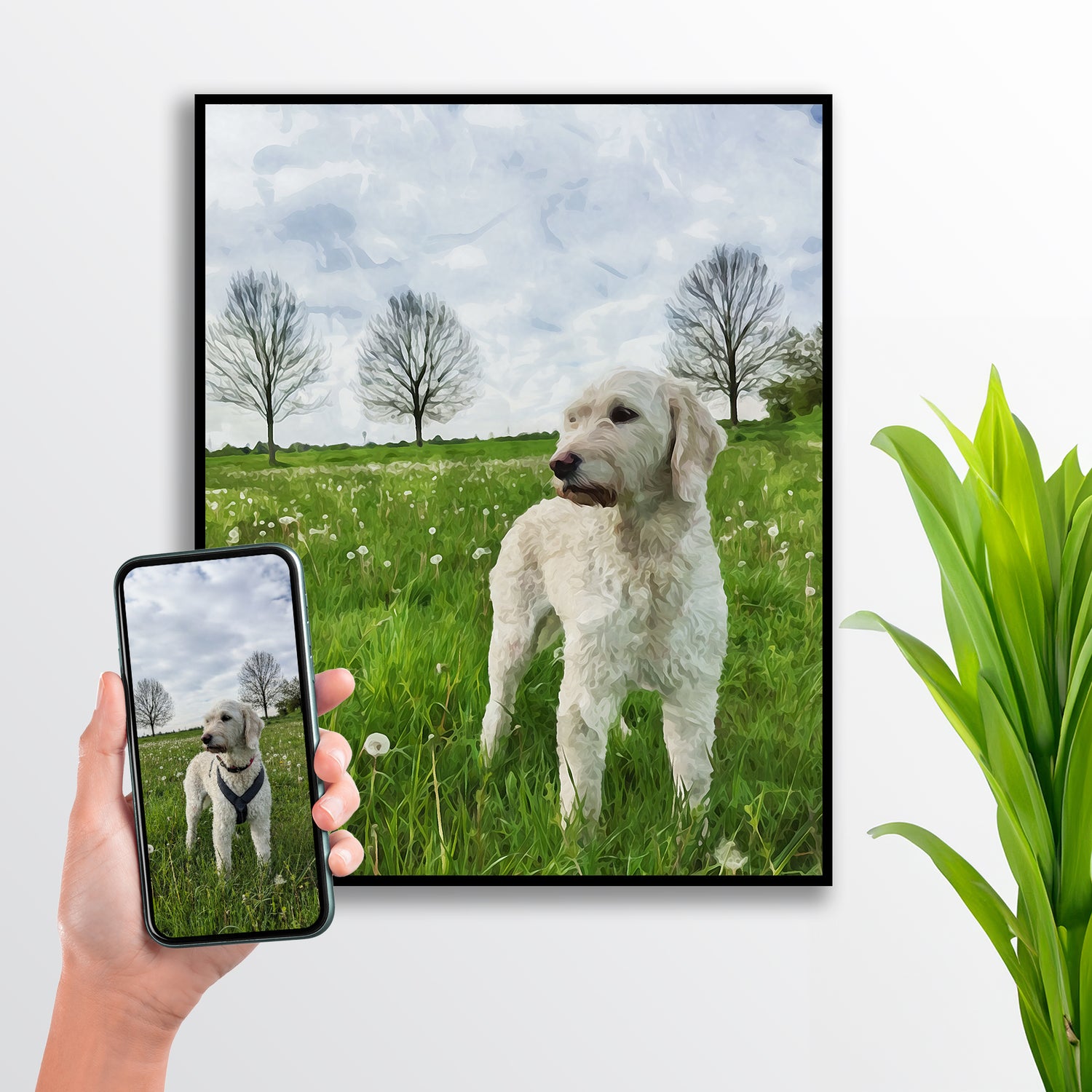 personalisiertes Hunde Foto im Aquarell Stil; gedruckt auf Leinwand oder Poster