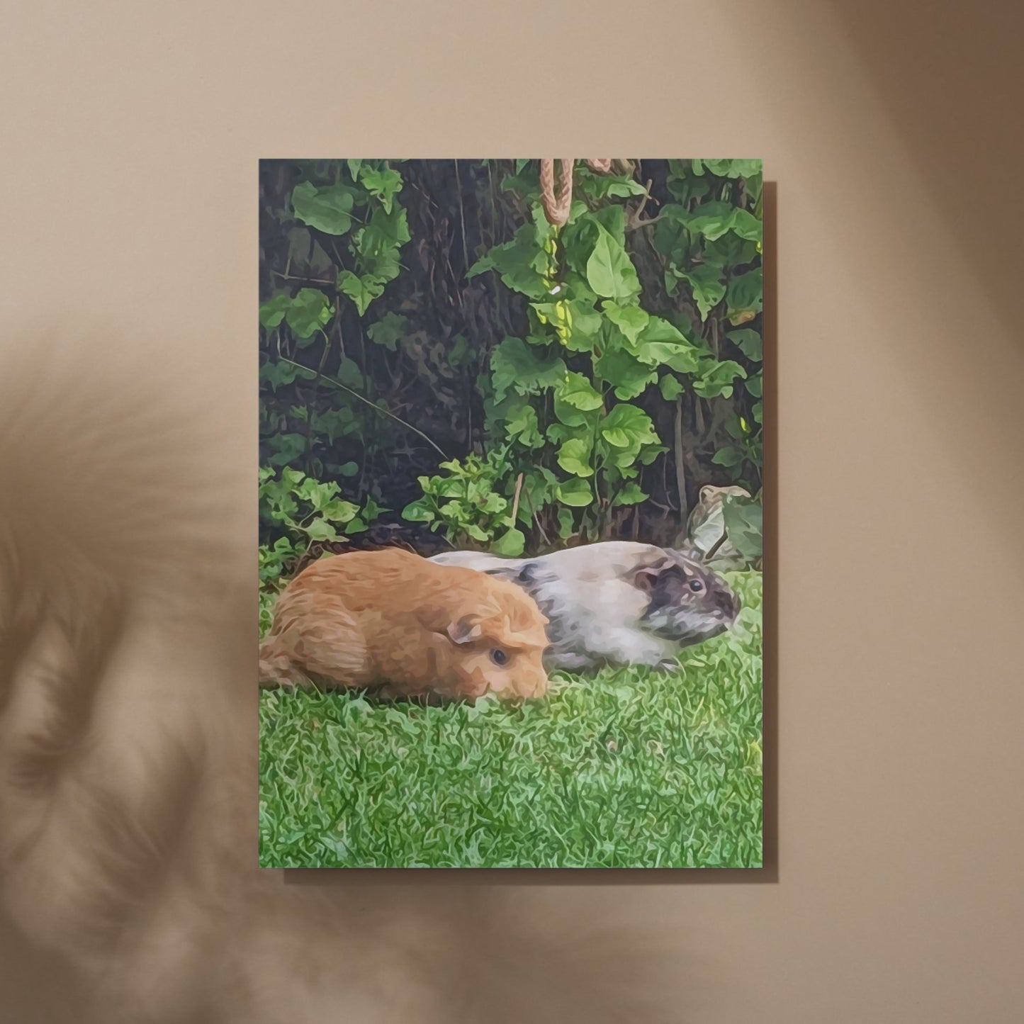 personalisiertes Meerschweinchen Foto im Aquarell Stil; gedruckt auf Leinwand oder Poster; Haustierfoto