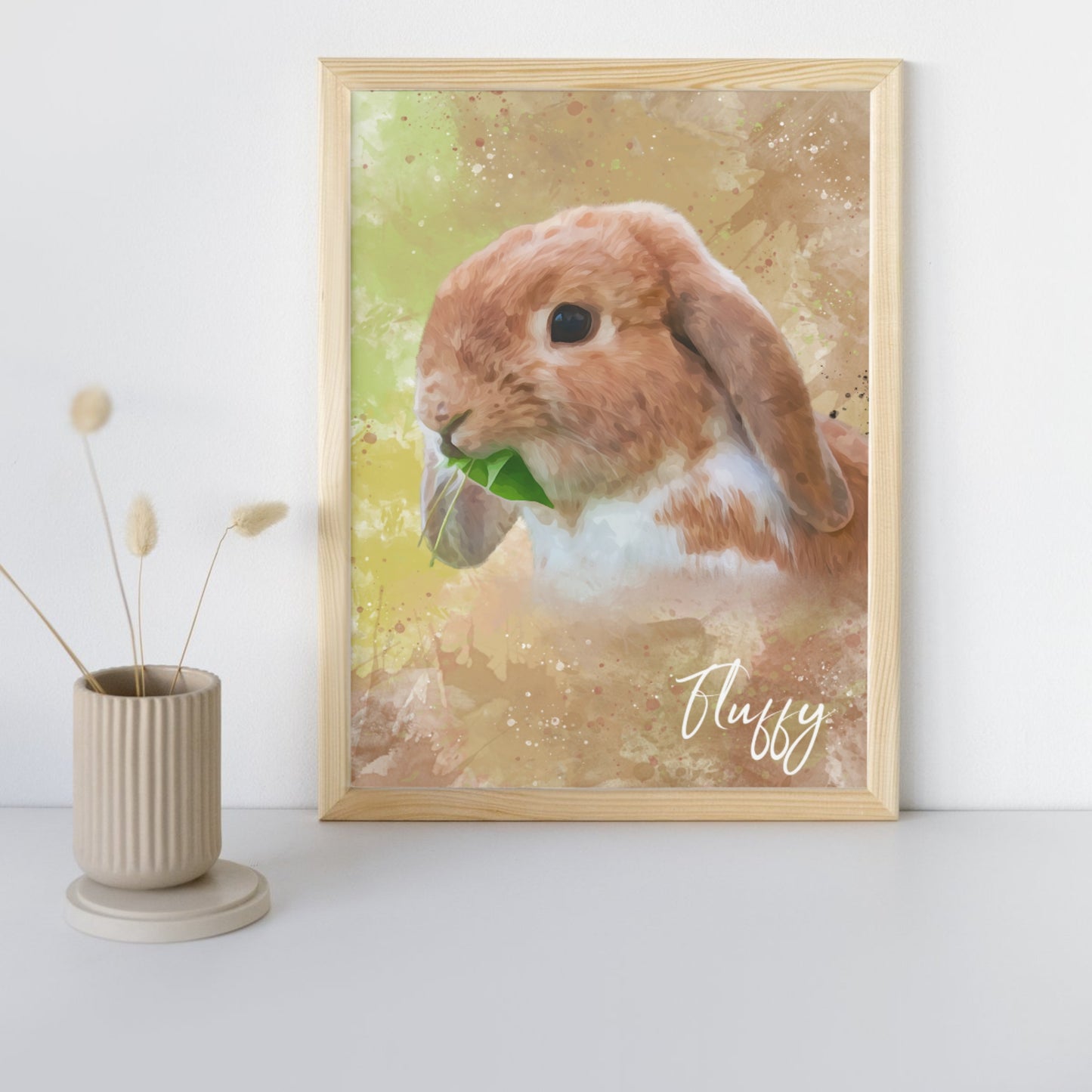 personalisiertes Kaninchen Porträt im Aquarell Stil; gedruckt auf Leinwand oder Poster; Haustierporträt