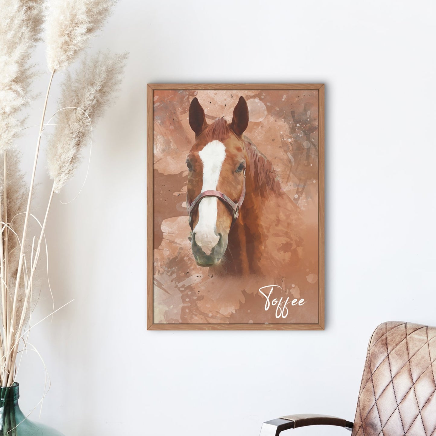 personalisiertes Pferde Porträt im Aquarell Stil; gedruckt auf Leinwand oder Poster; Haustierporträt