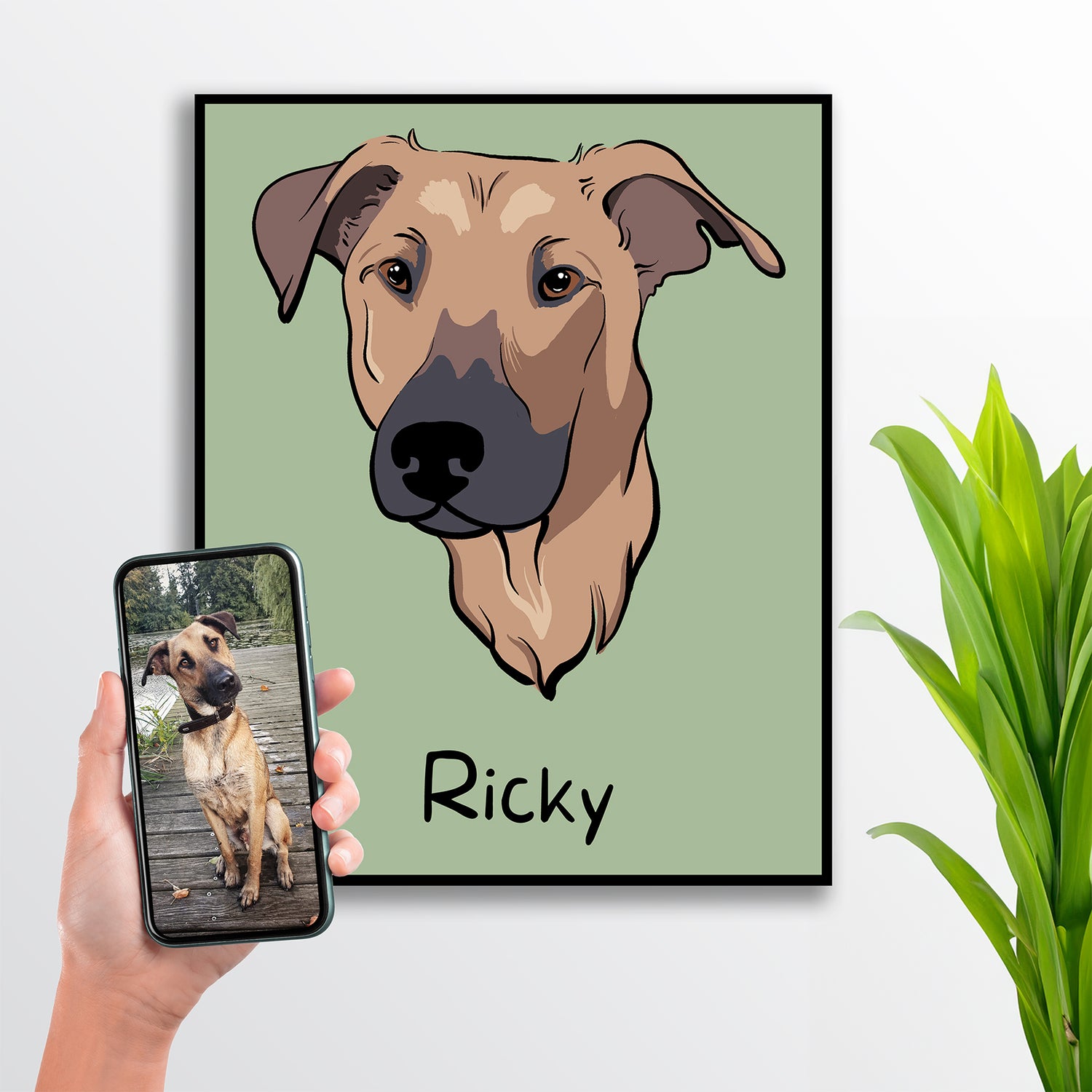 personalisiertes Hunde Farbkontur Porträt; gedruckt auf Poster, Leinwand oder Tasse; normales Foto wird zum Kunstwerk
