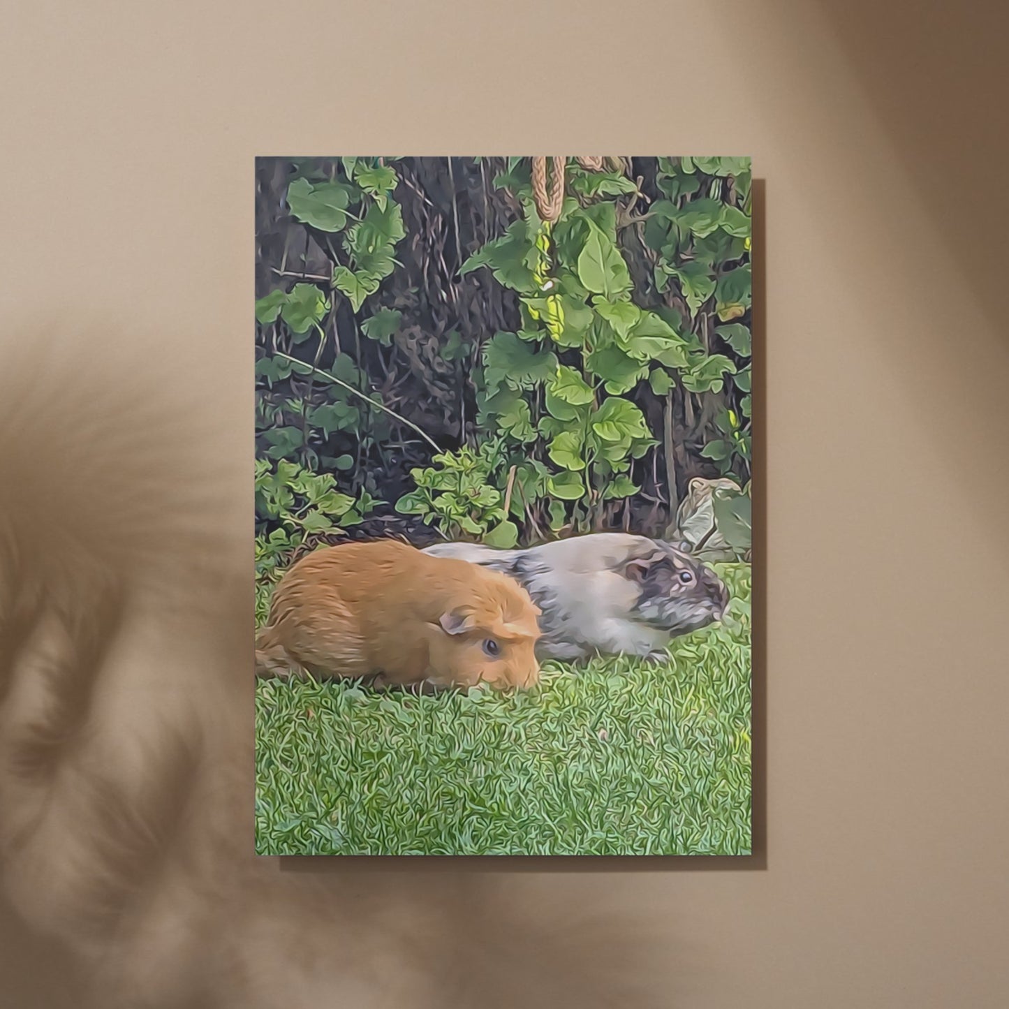 personalisiertes Meerschweinchen Foto im Öl Stil; gedruckt auf Leinwand oder Poster; Haustierfoto