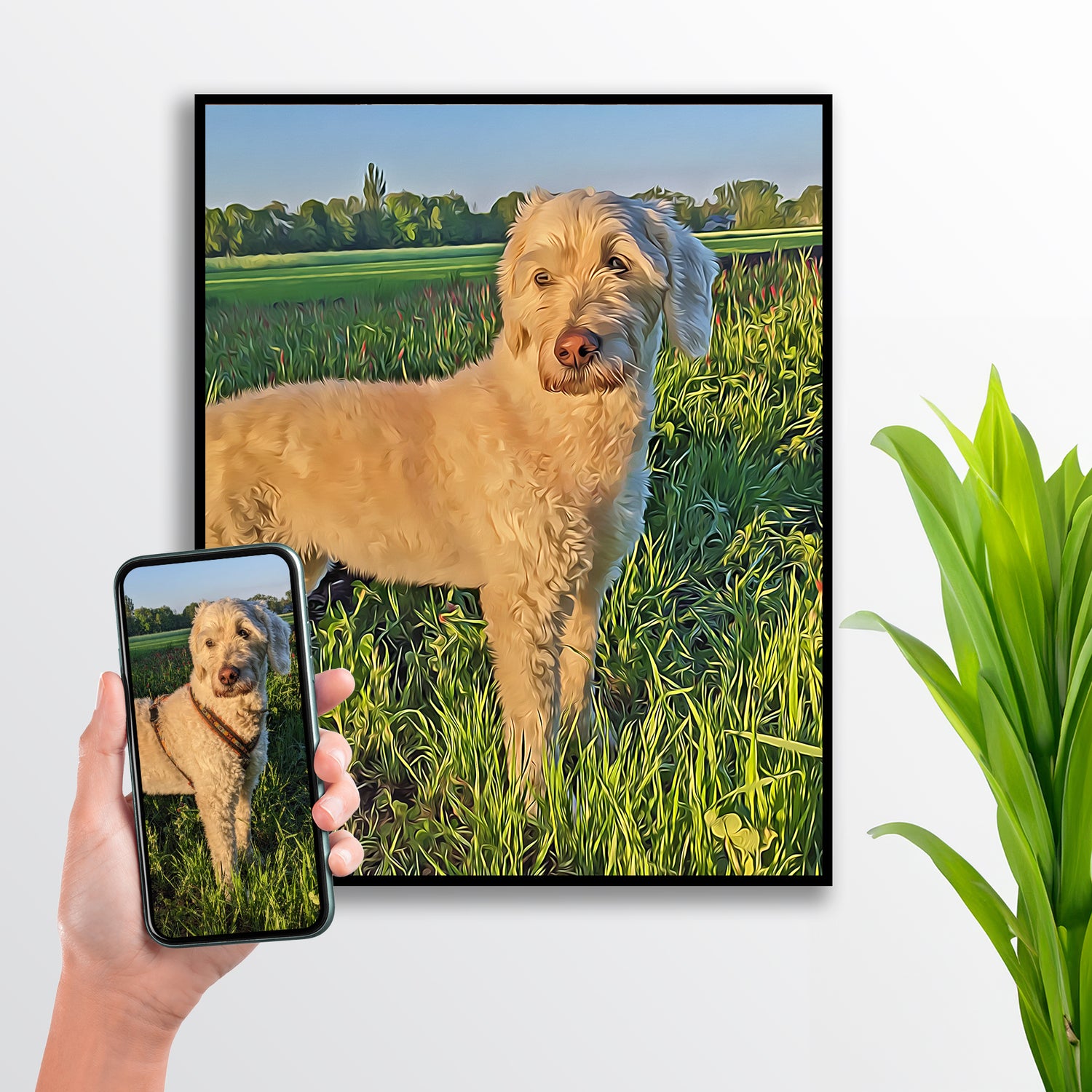 personalisiertes Hundefoto im Öl Stil; gedruckt auf Poster oder Leinwand