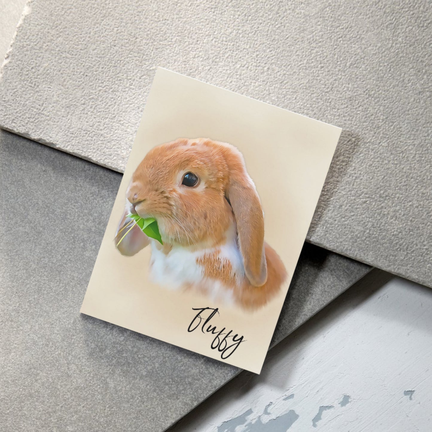 personalisiertes Kaninchen Porträt im Öl Stil; gedruckt auf Leinwand oder Poster; Haustierporträt