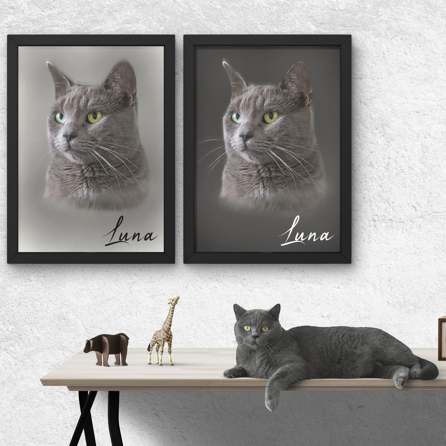 personalisierte Katzen Porträts im Öl Stil; gedruckt auf Leinwand oder Poster; Haustierporträts