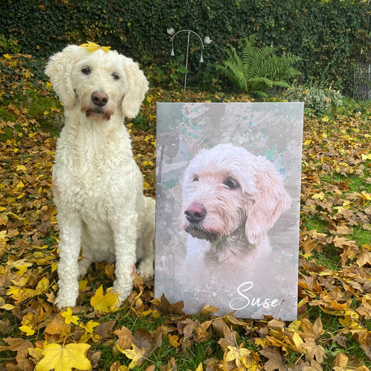 Hunde Porträt im Aquarell Stil; gedruckt auf Leinwand oder Poster; Haustierporträt