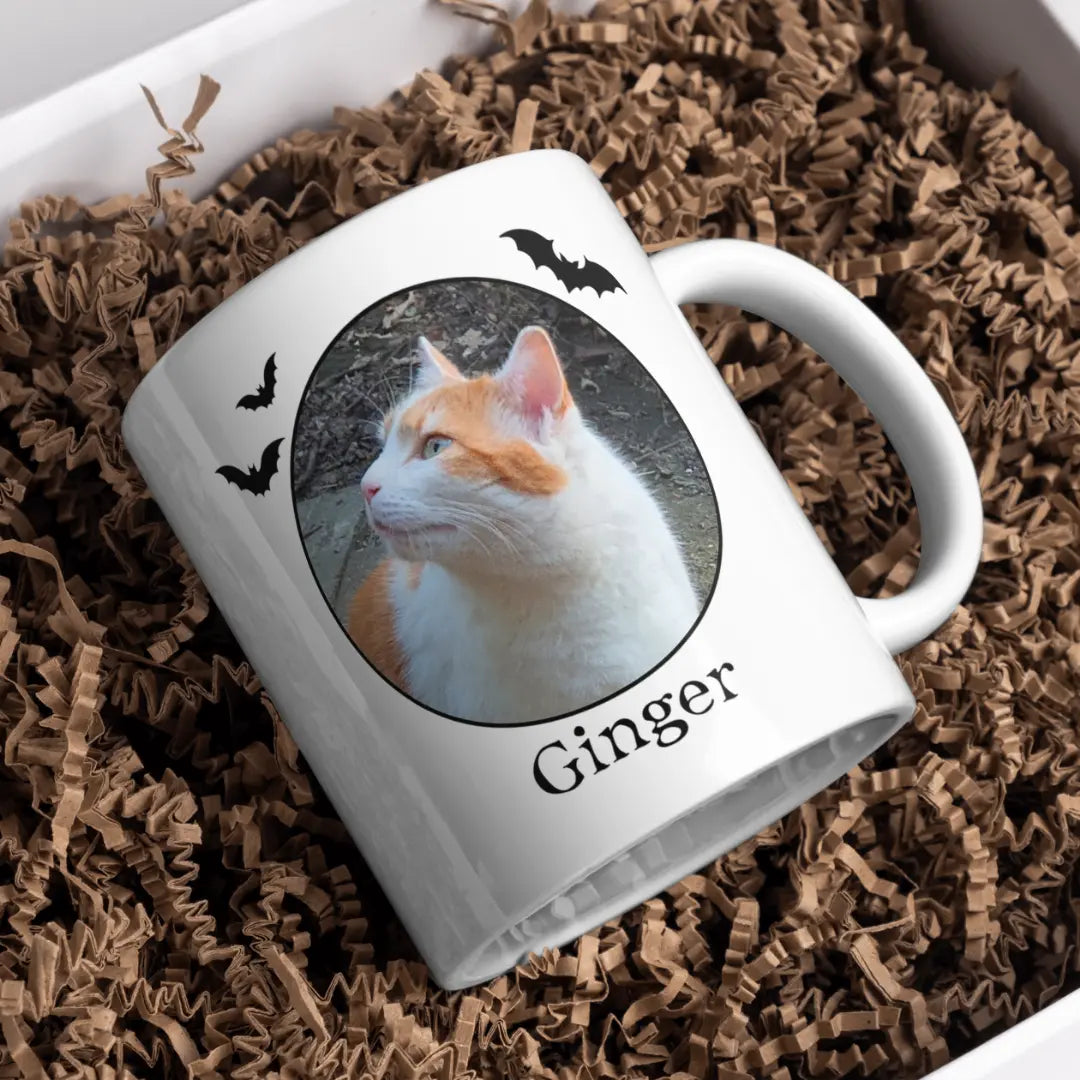 Personalisierte Foto Tasse Halloween-Motiv Fledermaus von FotoPfote für Haustiere