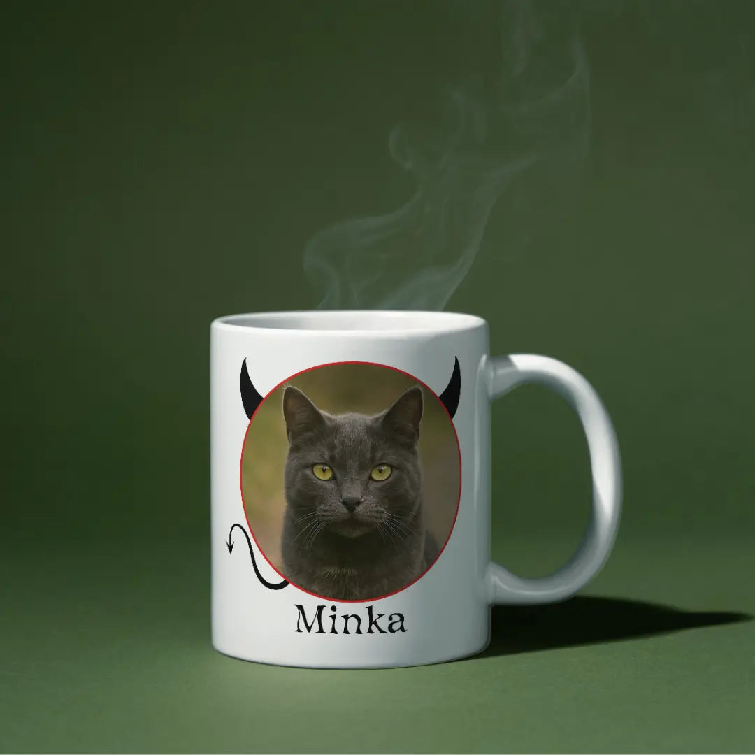 Personalisierte Foto Tasse Halloween-Motiv Teufel von FotoPfote für Haustiere