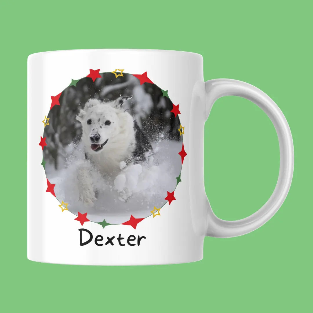 Personalisierte Foto Tasse Weihnachten-Motiv Sterne von FotoPfote für Haustiere