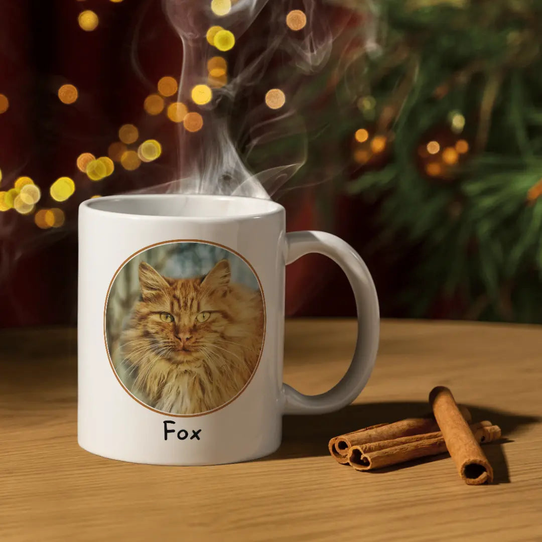 Personalisierte Foto Tasse Weihnachten-Motiv einfarbiger Rahmen von FotoPfote für Haustiere