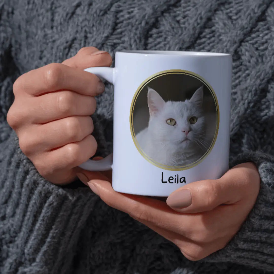 Personalisierte Foto Tasse Weihnachten-Motiv Goldrand von FotoPfote für Haustiere
