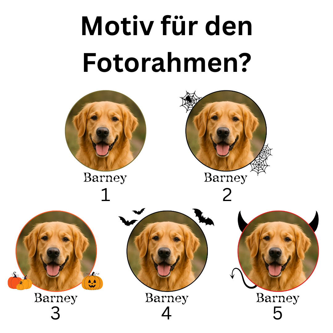 Personalisierte Haustier Tassen von FotoPfote zu Halloween; mit Motiv-Auswahl für den Fotorahmen