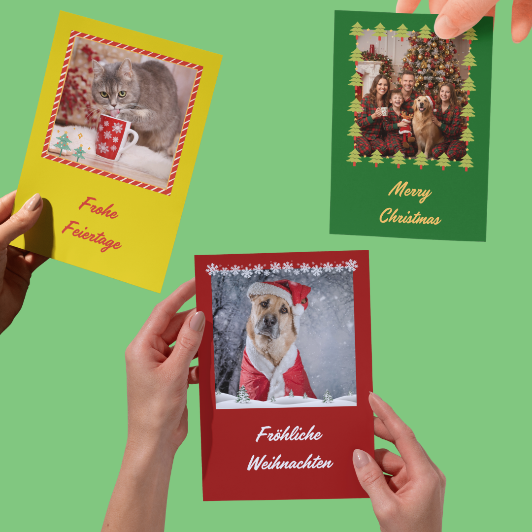 Drei tolle Designs für deine Weihnachtskarte mit deinem Haustier