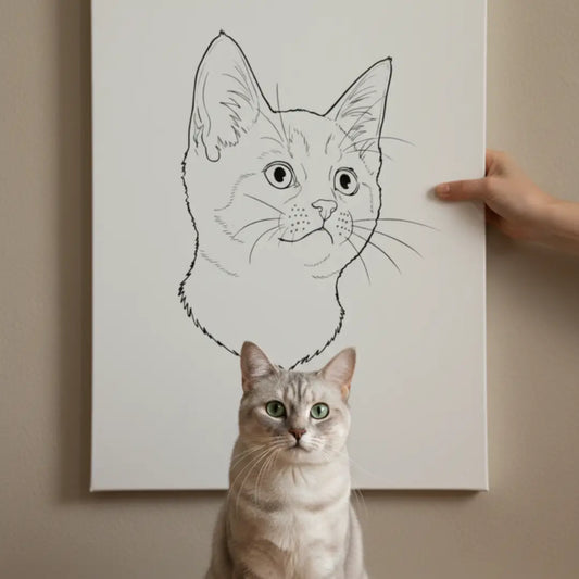 personalisiertes Katzen Kontur Porträt; gedruckt auf Leinwand, Poster oder Tasse; Haustierporträt
