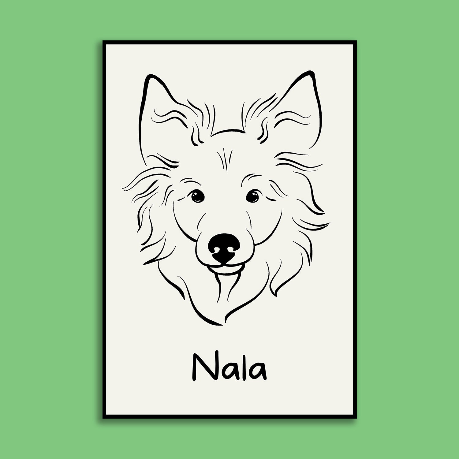 personalisiertes Hunde Kontur Porträt; gedruckt auf Leinwand, Poster oder Tasse; Haustierporträt