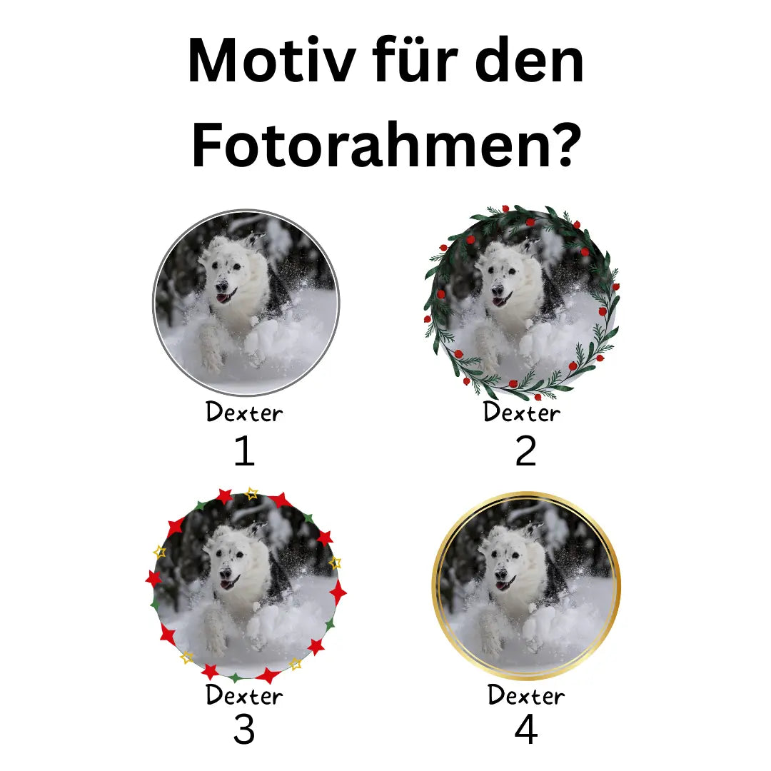 Personalisierte Haustier Tassen von FotoPfote zu Weihnachten; mit Motiv-Auswahl für den Fotorahmen